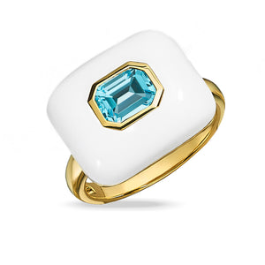 Doves "Mykonos" Blue Topaz & White Agate 18K Gold Ring