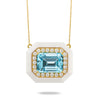 Doves "Mykonos" Blue Topaz & White Agate Diamond Necklace Pendant 18K Gold