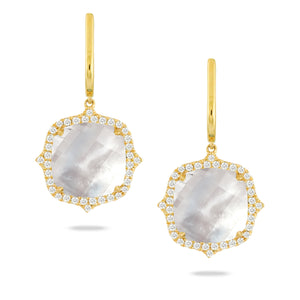 Doves "White Orchid" Mother of Pearl & Diamond Dangle Earrings 18K