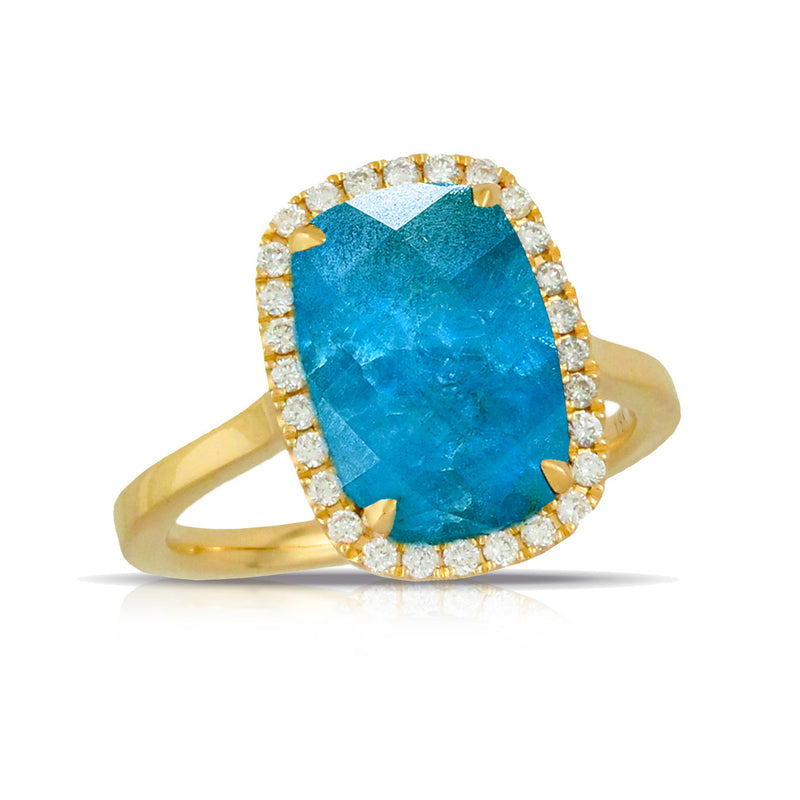 Doves Laguna 18K Yellow Gold Ring with Oval Cushion Quartz over Apatite