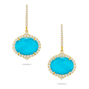 Doves "St. Barth's Blue" Turquoise, Quartz & Diamond Oval Halo 18K Yellow Gold Earrings