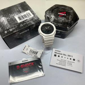 Casio G-Shock White Watch Black Dial CasiOak GA2100 Series GA2100-7A