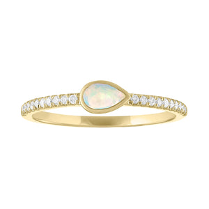 My Story "The Lizzo" Pear Shaped Bezel Set Opal Ring with Diamonds