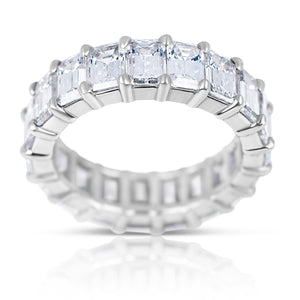 18K White Gold Emerald Cut Diamond Eternity Band Ring 7.50 carats