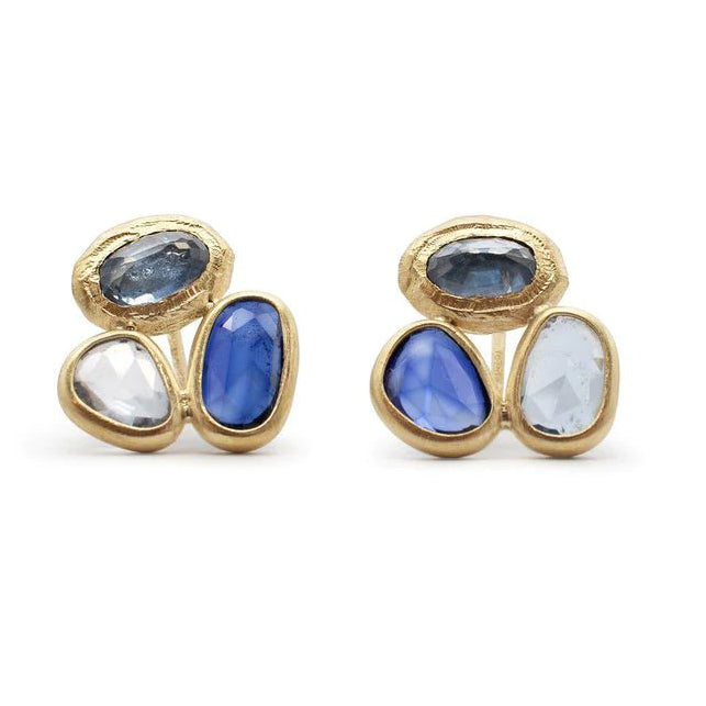 Page Sargisson 18k Gold Three Sapphire Cluster Stud Earrings