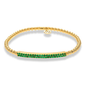 Hulchi Belluni Bracelet with Tsavorite Green ID Bar Yellow Gold Stretch Stackable 21348GR-YS