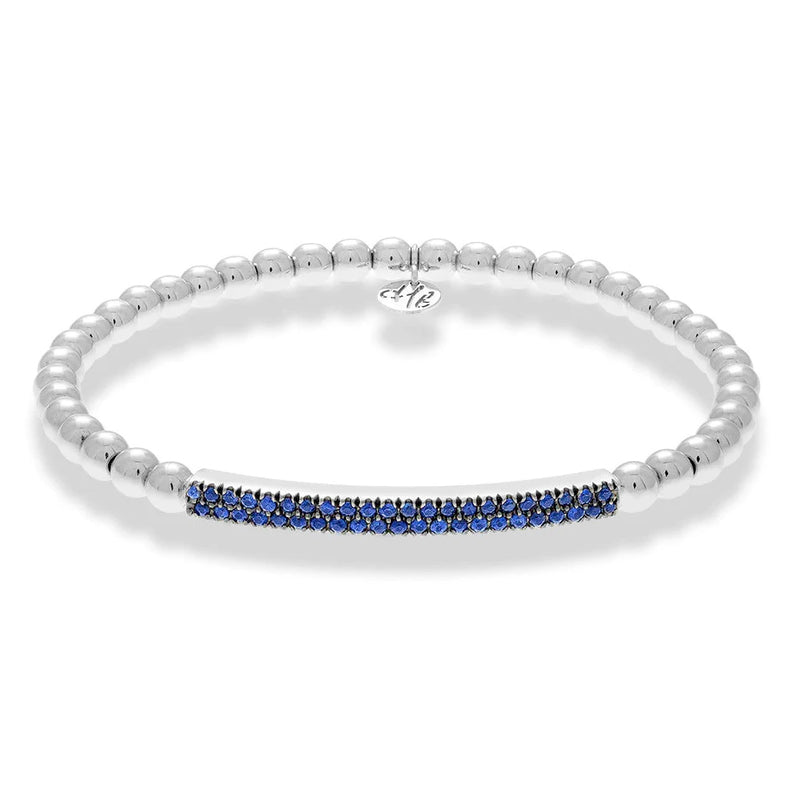 Hulchi Belluni Bracelet with Pave Sapphire ID Bar White Gold Stretch Stackable 21348H4BL-WS
