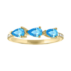 My Story "Livia" Triple Pear Shape Blue Topaz & Diamond Ring