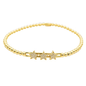 Hulchi Belluni Fidget Bracelet with Three Pave Diamond Moveable Star Stations Yellow Gold Stretch Stackable
