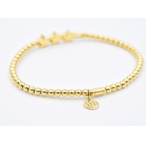 Hulchi Belluni Fidget Bracelet with Three Pave Diamond Moveable Star Stations Yellow Gold Stretch Stackable