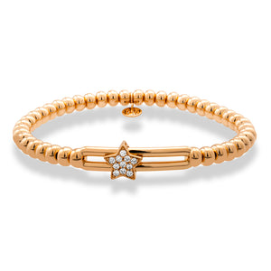 Hulchi Belluni Fidget Bracelet with Single Pave Diamond Moveable Star Yellow Gold Stretch Stackable