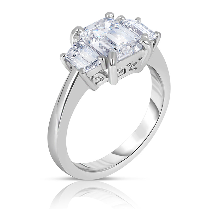 Emerald Cut Diamond Engagement Ring with Trapezoid Side Diamonds in Platinum