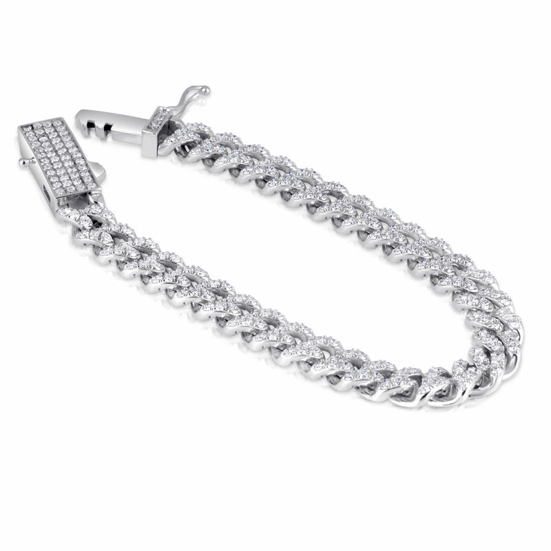 14k White Gold Curb Chain Pave Diamond Bracelet 7