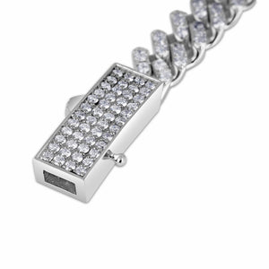 14k White Gold Curb Chain Pave Diamond Bracelet 7"