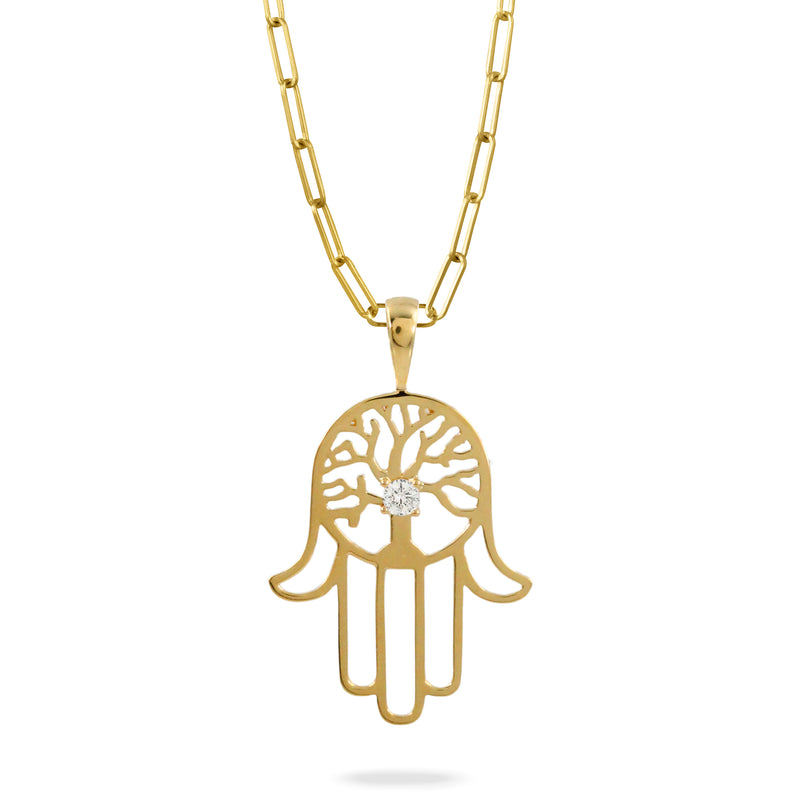 Doves 18k White Gold Diamond Hamsa Tree of Life Necklace Pendant