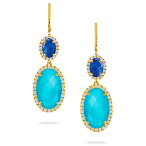 Doves "St. Barth's Blue" Turquoise, Quartz & Diamond Halo Drop Earrings
