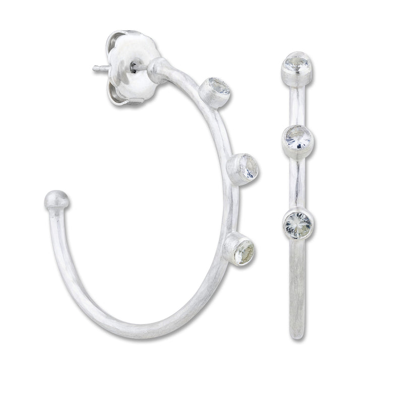 Lika Behar Silver 30mm Hoop Earrings with White Sapphires