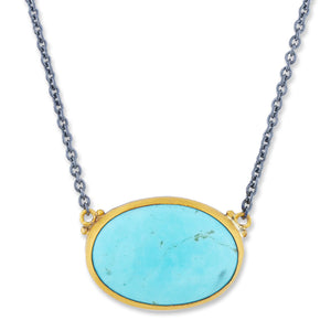 Lika Behar 24k Gold & Silver "Gela" Oval Kingman Arizona Turquoise Necklace