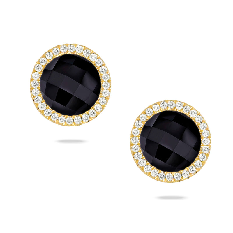 Doves Gatsby Black Onyx & Diamond Halo Round Stud Earrings 18K Yellow Gold