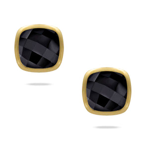 Doves Gatsby Black Onyx & Diamond Halo Cushion Stud Earrings 18K Yellow Gold