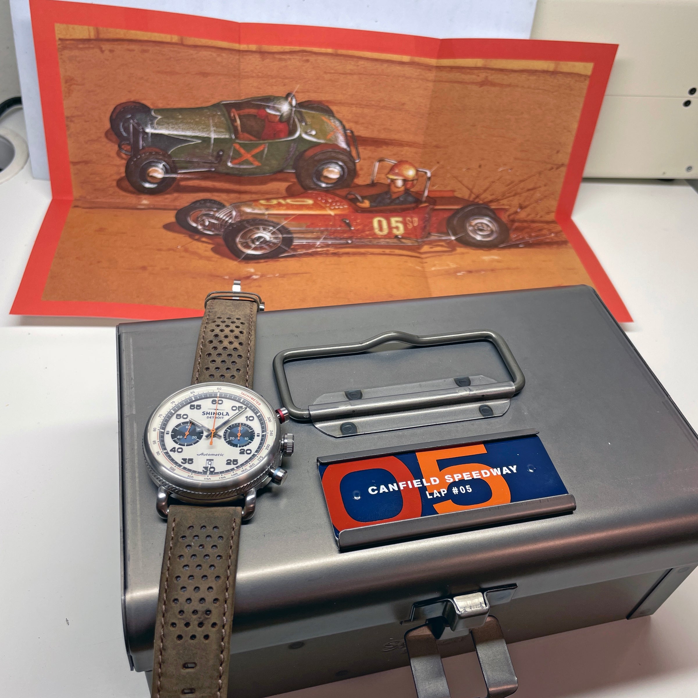 Shinola 44MM Limited Edition Canfield Speedway Brown Leather Watch  S0120250982 Lap 05