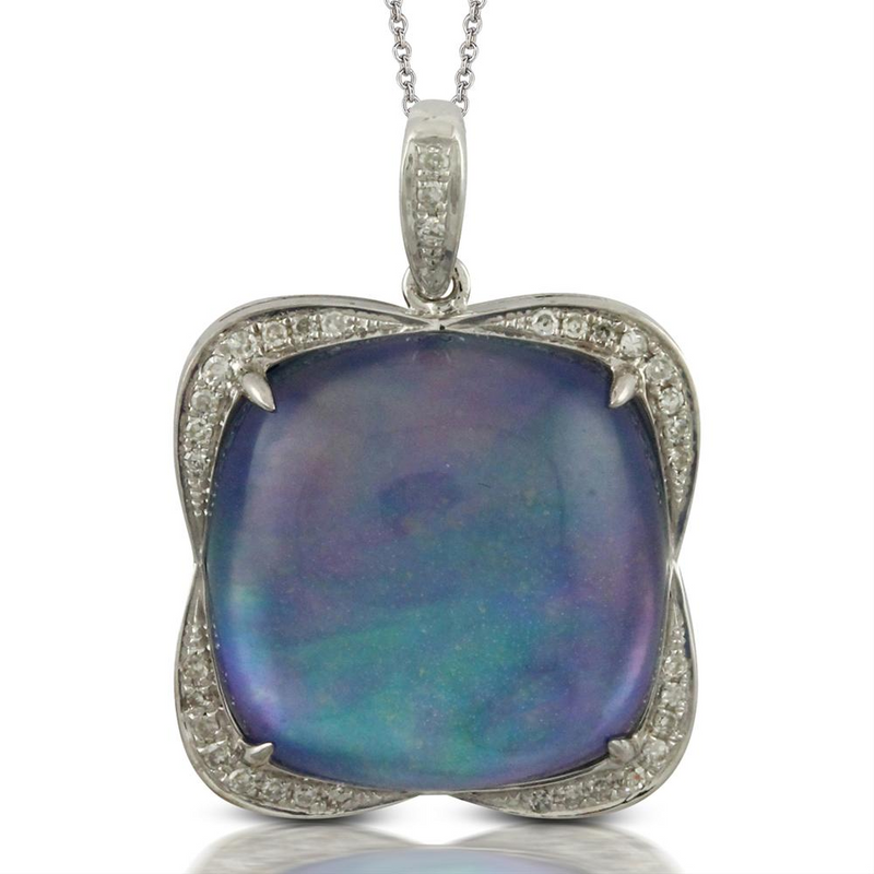 Doves "Ivory Sky" Blue Lapis, Mother of Pearl, & Diamond Cushion Shaped Pendant Necklace