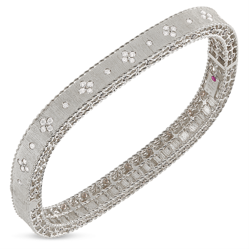 Roberto Coin White Gold Diamond Princess Slim Satin Finish Bangle Bracelet Fleur De Lis ADR777BA0551