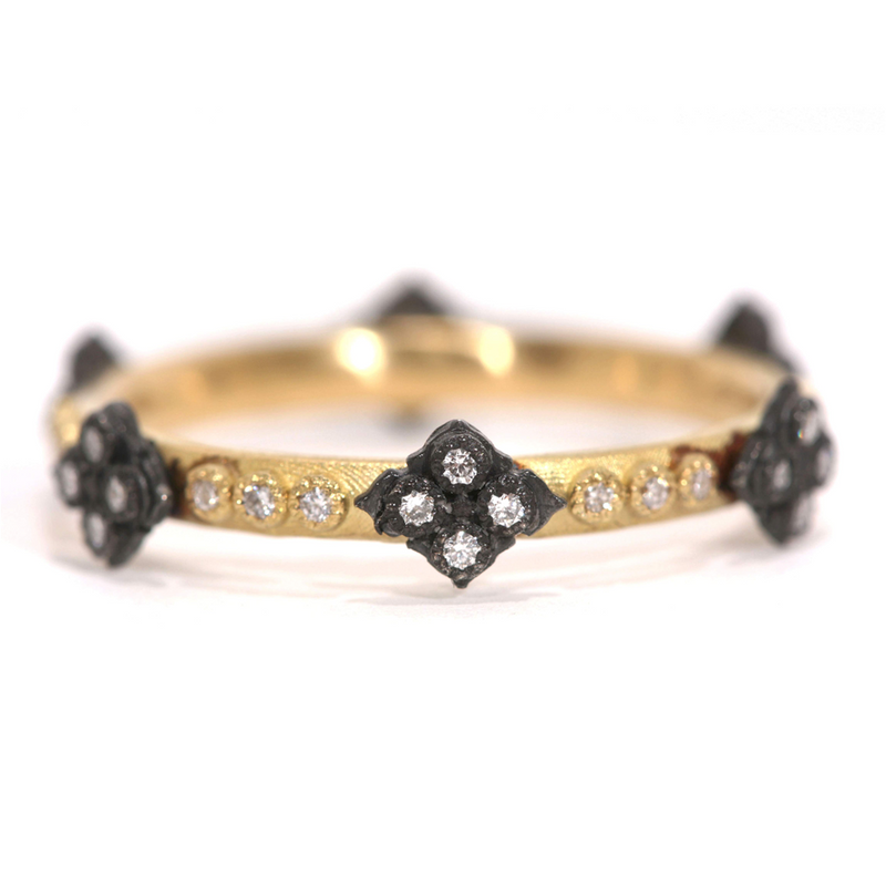 Armenta Crivelli Diamond Stackable Ring Band Yellow Gold & Blackened Silver