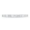 Memoire 18k White Gold Alternating Tapered Baguette and Round Diamond Stackable Ring