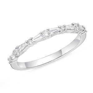 Memoire 18k White Gold Alternating Tapered Baguette and Round Diamond Stackable Ring