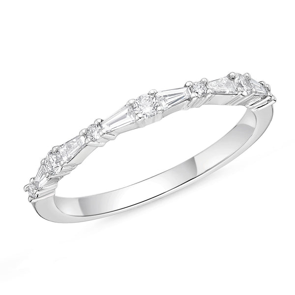 Memoire 18k White Gold Alternating Tapered Baguette and Round Diamond ...