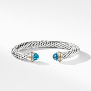 David Yurman 7MM Cable Bracelet with Blue topaz and 14K Gold