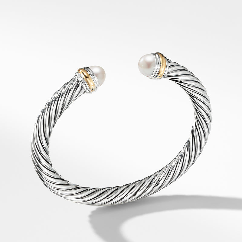 David Yurman 7MM Cable Bracelet with Pearl and 14K Gold