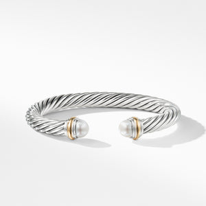 David Yurman 7MM Cable Bracelet with Pearl and 14K Gold