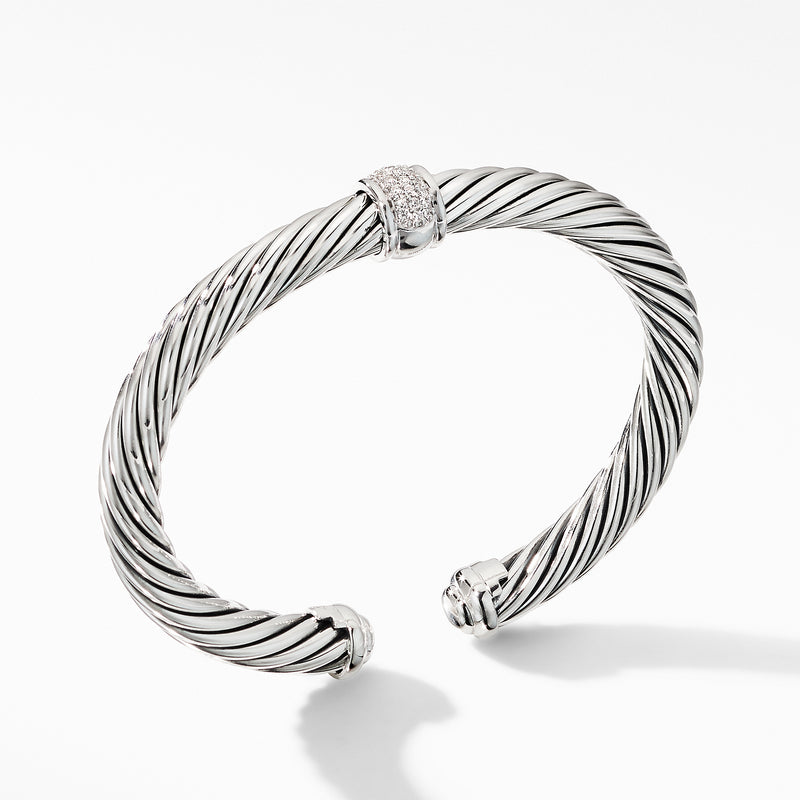 David Yurman 7MM Cable Cuff Classic Center Station Bracelet with Pave ...