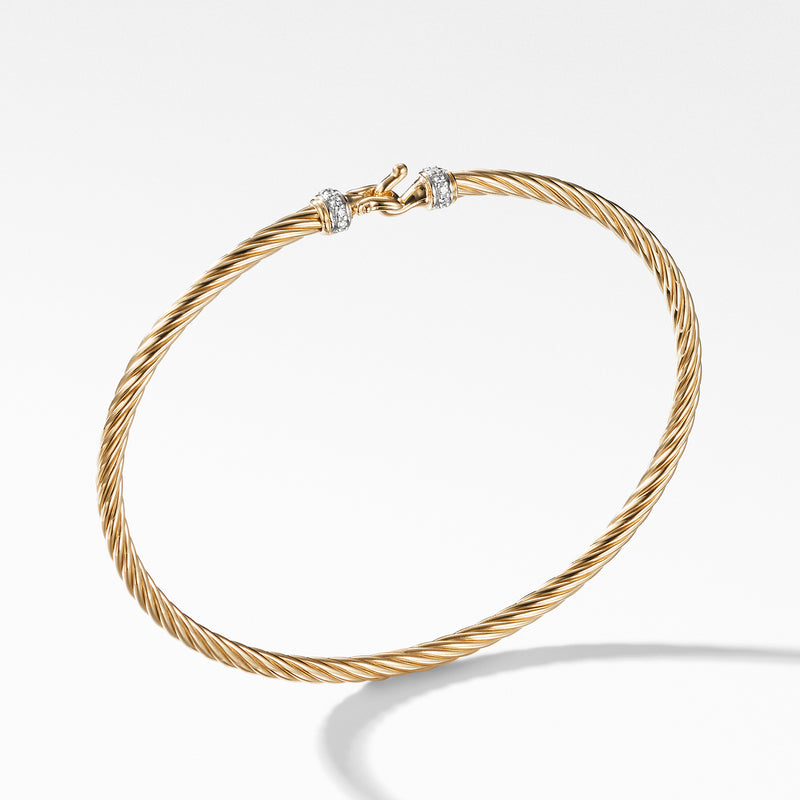 David Yurman Buckle Cable Bracelet with Diamonds in 18K Gold 3mm