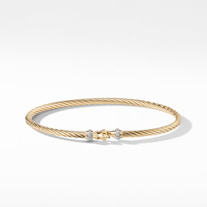 David Yurman Buckle Cable Bracelet with Diamonds in 18K Gold 3mm