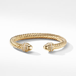 David Yurman 7MM Cable Bracelet in 18K Gold with Gold Dome and Diamonds