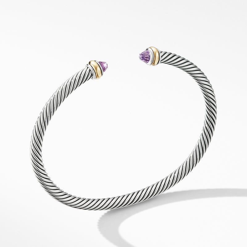 David Yurman 4MM Cable Classic Bracelet with Amethyst and 18K Yellow Gold