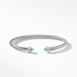 David Yurman 4MM Cable Classic Bracelet with Blue Topaz and 18K Yellow Gold