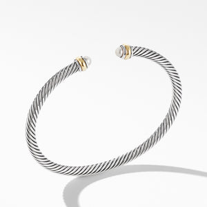 David Yurman 4MM Cable Classic Bracelet with Pearl and 18K Yellow Gold
