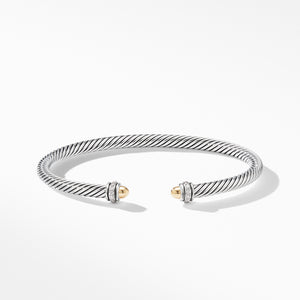 David Yurman 4MM Cable Classic Bracelet with 18K Yellow Gold Domes and Diamonds