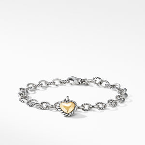 David Yurman Cable Cookie Classic Heart Charm Bracelet with 18K Yellow Gold