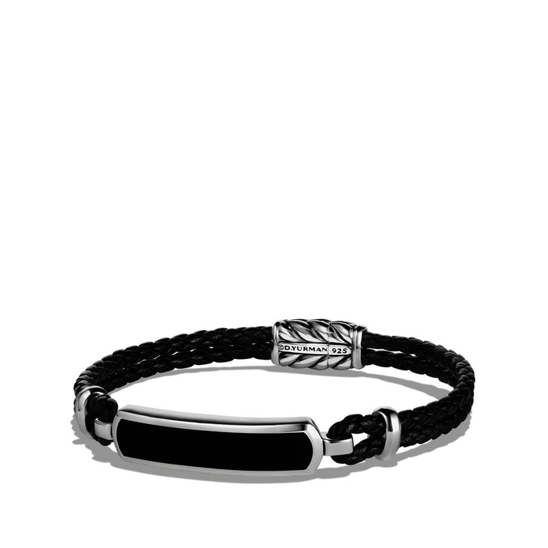 Men's Station Black Leather Bracelet with Black Onyx