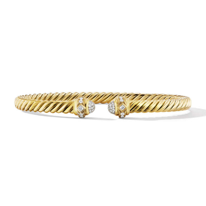 David Yurman Cablespira Oval Bracelet in 18K Yellow Gold with Pave Diamonds