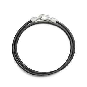 Mens Streamline Black Leather Double Wrap Bracelet