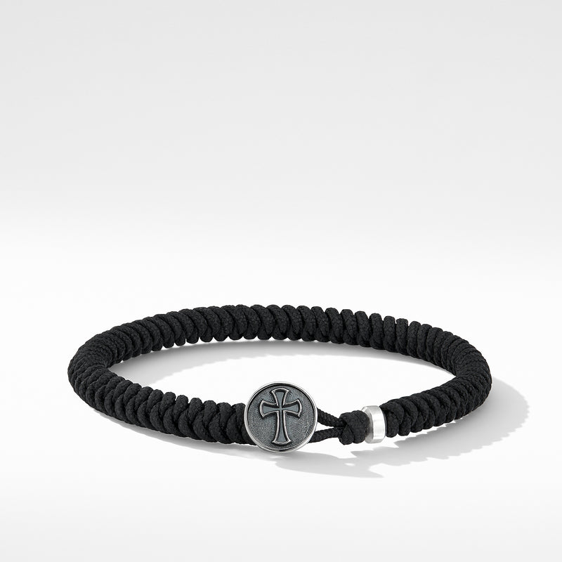 Men's Woven Cross Bracelet with Black Nylon