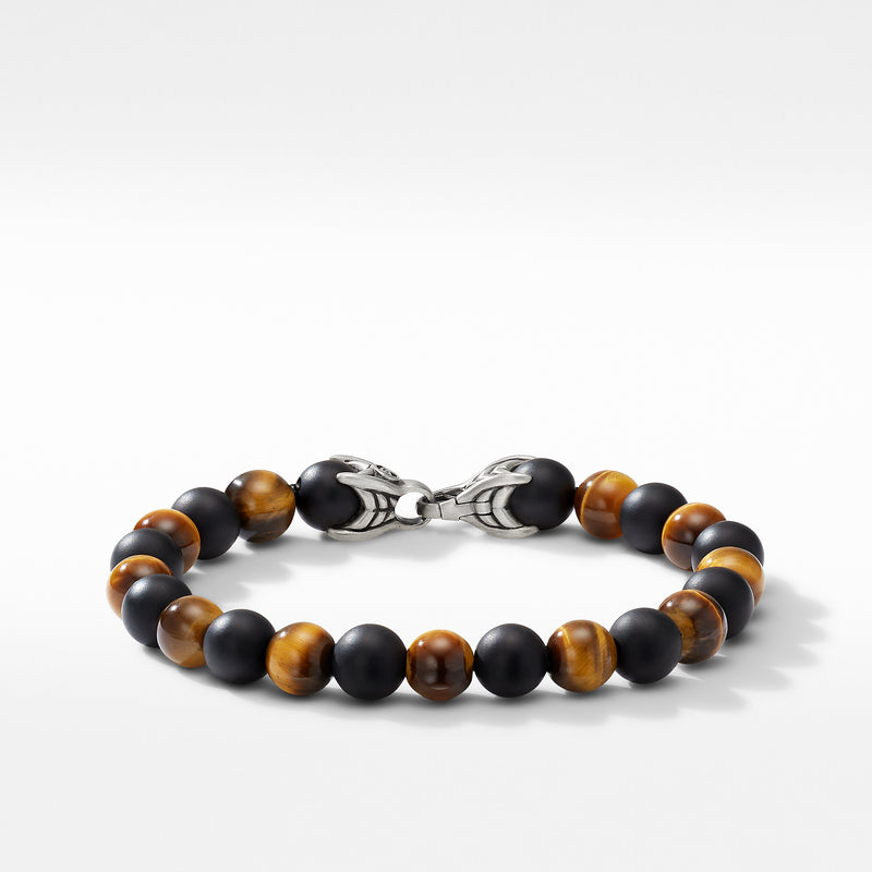 Men's Spiritual Beads Bracelet with Tiger's Eye and Black Onyx 8MM