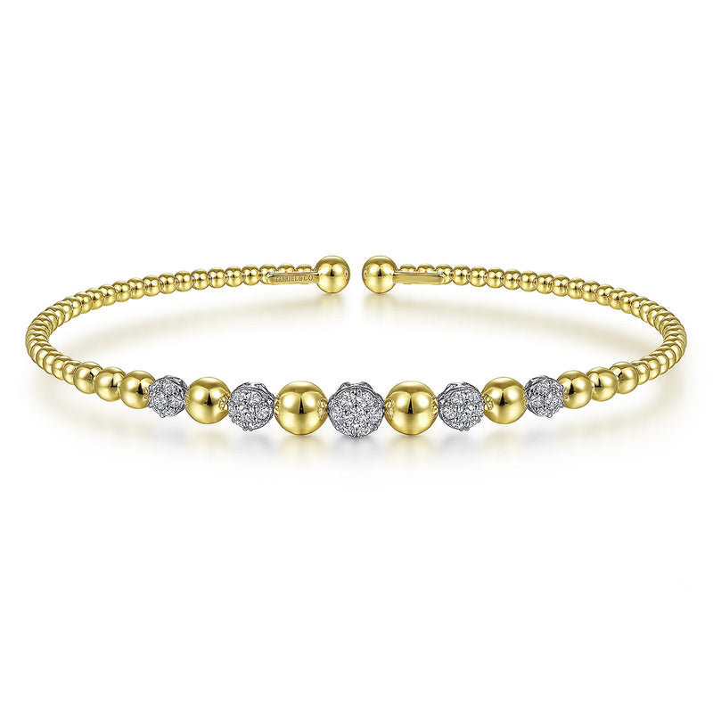 Gabriel 14K Yellow-White Gold Bujukan Cuff Bracelet with Pave Diamond Stations