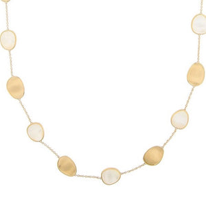 Marco Bicego necklace set in 18k yellow gold with alternating white mother of pearl Lunaria station